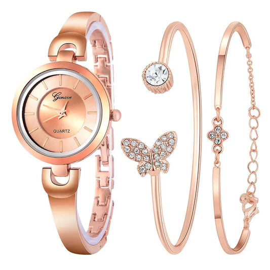 3-Piece Bracelet and Quartz Watch Set for Women